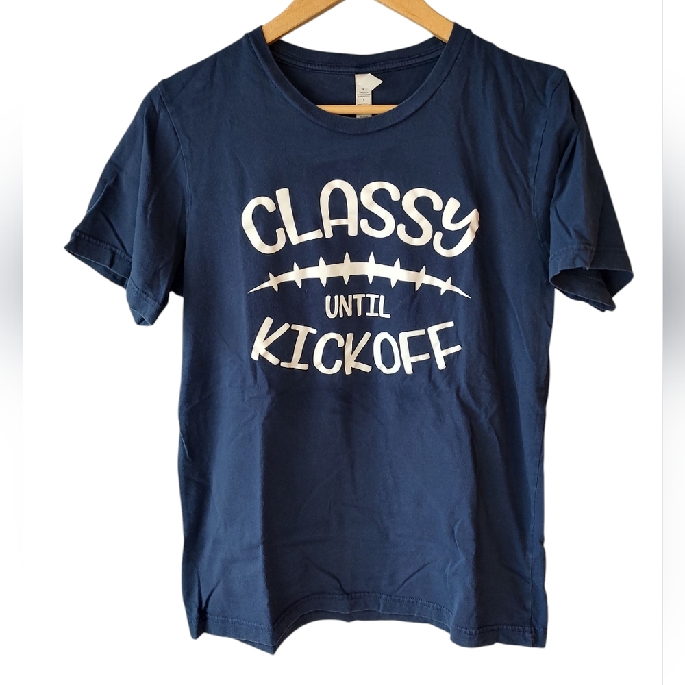 Bella & Canvas Navy Blue Short Sleeve Classy Until Kickoff Football T-shirt M